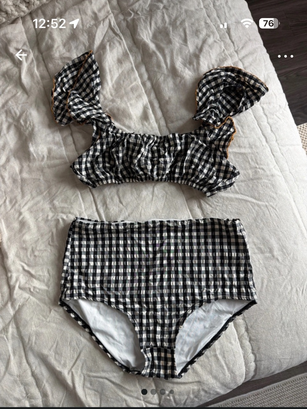 Madewell Black and White Gingham High-Waist Bikini Bottoms